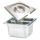 Ver imagem 1 de CONJ 12 Cuba Gastronômica Inox GN 1/6x100 mm 1,5 Litros Com Tampa Em INOX Com ABERTURA Para Colher, 