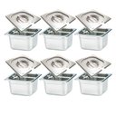 Ver imagem 2 de CONJ 12 Cuba Gastronômica Inox GN 1/6x100 mm 1,5 Litros Com Tampa Em INOX Com ABERTURA Para Colher, 