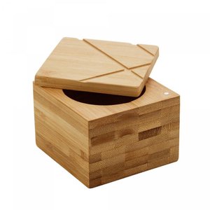 Saleiro Quadrado de Bambu com Tampa 9cm X 9cm X 7cm - Lyor