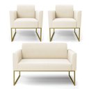 Ver imagem 1 de Sofá Namoradeira com 2 Poltronas Base Industrial Dourado Marisa Veludo D03 - D\'rossi Cor Bege