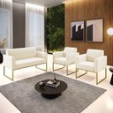 Ver imagem 2 de Sofá Namoradeira com 2 Poltronas Base Industrial Dourado Marisa Veludo D03 - D\'rossi Cor Bege