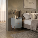 Ver imagem 1 de Mesa de Cabeceira Moriah Ambiente Luxuoso MDF Laqueado Industrial Pés Ferro Cobre