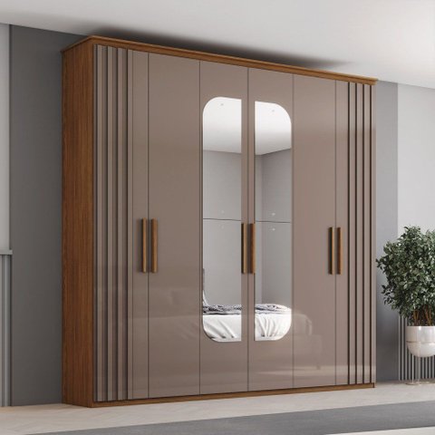 Guarda Roupa Casal 6 Portas 4 Gavetas com Espelho Layla Casa 812