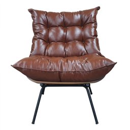 Poltrona e Puff Costela Couro Ecológico - Moveis Roperi - Couro Ecológico Marrom - 5