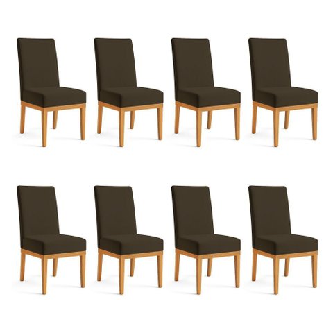 Kit 8 Cadeiras de Jantar Brisa Suede Base de Madeira - Pallazio Cor:Marrom
