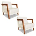 Ver imagem 1 de Kit 02 Poltronas Decorativa Natália Linho Natural Base em Madeira Castanho - Pallazio