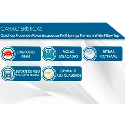 Colchão Queen Probel Molas Ensacadas MasterPocket Perfil Springs Premium Pillow Top White (158x198x32) - - 2 Colchão Queen Probel Molas Ensacadas MasterPocket Perfil Springs Premium Pillow Top White (158x198x32) - - 2