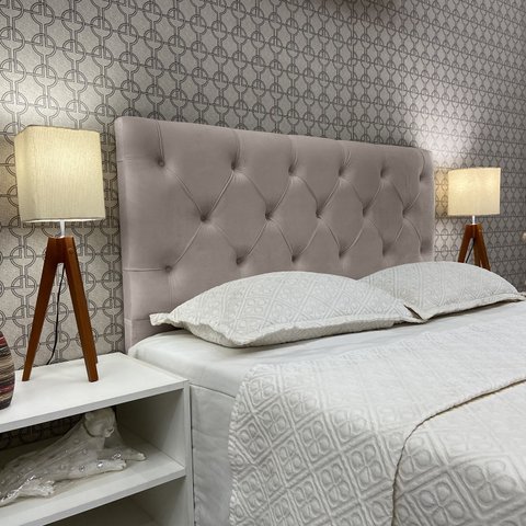 Cabeceira Solteiro 90 Cama Box Cannes Capitone Bege Suede com Pés Rbl