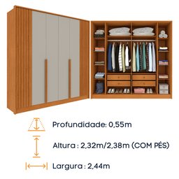 Guarda Roupa Casal 6 Portas 4 Gavetas Guarani Ripado Tcil Móveis - 15