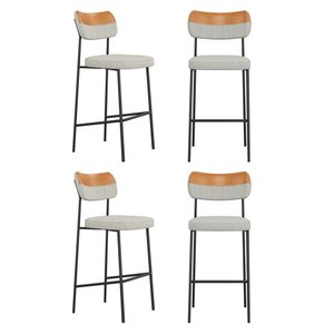 Kit 04 Banquetas Altas Cozinha Lila com Encosto Couríssimo Whisky Linho Cinza - Desk Design