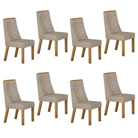 Kit de 8 Cadeiras para Sala de Jantar Aurora Bege/Cinamomo/Veludo