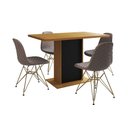 Ver imagem 6 de Mesa Jantar Londres Tampo Canela 120cm Base Preta 4 Cadeiras Base Dourado Estofado Nude Médio