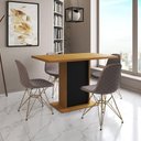 Ver imagem 1 de Mesa Jantar Londres Tampo Canela 120cm Base Preta 4 Cadeiras Base Dourado Estofado Nude Médio