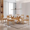 Ver imagem 1 de Sala de Jantar Mesa Star Tampo Laqueado e 6 Cadeiras Veludo Creme /laq Off/cinam. Imbuia