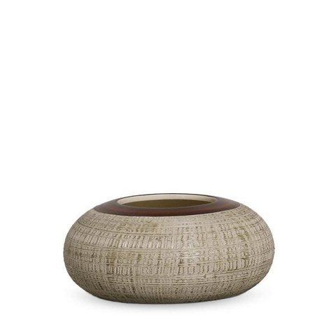 Vaso de Mesa Redondo Grande de Cerâmica Marrom e Palha Ganash
