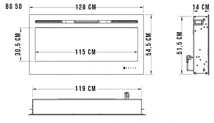 Lareira Elétrica Aquecedor Chaleur Preta 220v Tela de 50" Polegadas de Embutir IPXO, Classe I, Frequ - 5