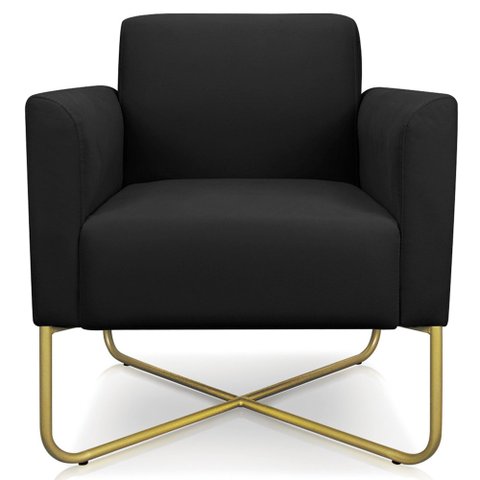 Poltrona Decorativa Isabella Base X Suede Preto/Dourado - Gran Belo
