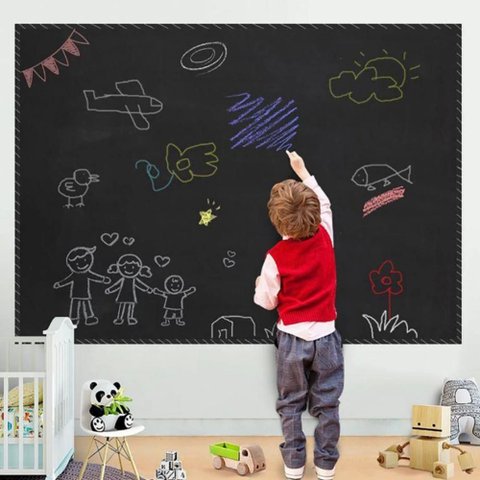 Lousa Adesivo Quadro Negro 2 Metros Papel Parede Contact Kit Completo com Giz 2m x 45cm Preto Lavave