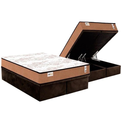 Cama Box Baú Queen: Colchão Molas Masterpocket Ensacadas Plumatex Smart Classic + Base Crc Suede