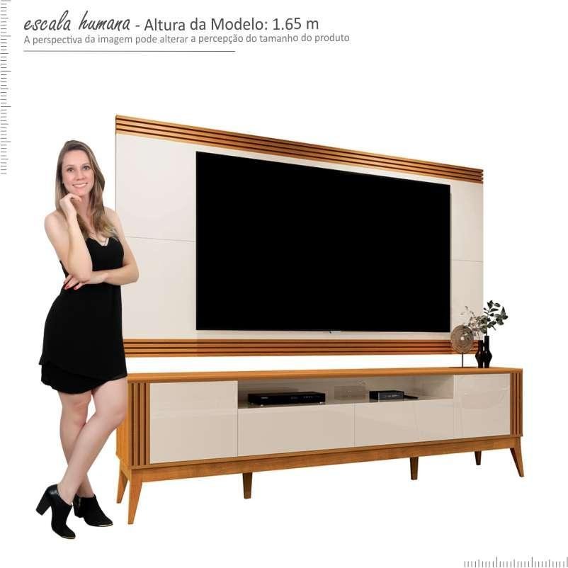 Rack Com Painel Ripado Para TV 75 Pol Brunt EAX Móveis Cedro/Off White ...