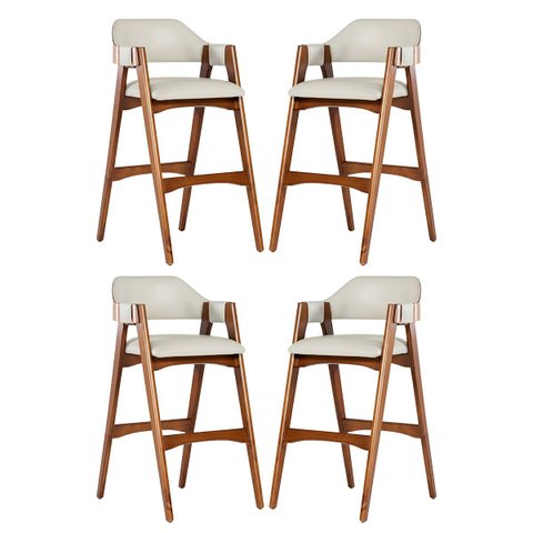 Kit 4 Banquetas Alta em Madeira Lina Estofada Couríssimo Palha Ccs