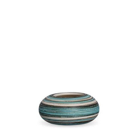 Vaso de Mesa Redondo Pequeno para Decoração Azul e Palha Marrakesh