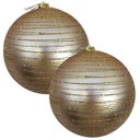 Ver imagem 1 de Kit 2 Bolas de Natal Grande Champanhe Fosca com Glitter Dourado Espiral 15cm Decorativa Premium