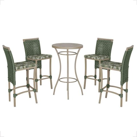 Mesa Bistrô e 4 Banquetas Roma Fendi Corda Estofado 5 Trama Verde