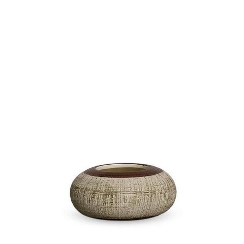 Vaso Redondo Para Mesa Pequeno Marrom E Palha Cachepot Cerâmica