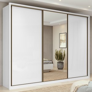 Guarda-roupa Casal com Espelho 3 Portas de Correr 6 Gavetas Spazio Glass Lopas