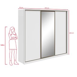 Guarda-roupa Casal com Espelho 3 Portas de Correr 6 Gavetas Spazio Glass Lopas - 6