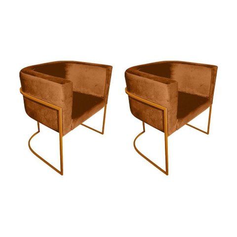Kit 2 Cadeiras de Jantar Premium Base de Ferro Cobre Veludo Terracota Laranja