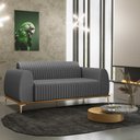 Ver imagem 2 de Sofá 3 Lugares para Sala de Estar Molino 210 Cm D02 Pés D'ouro Linho Cinza Escuro C-416 - Lyam