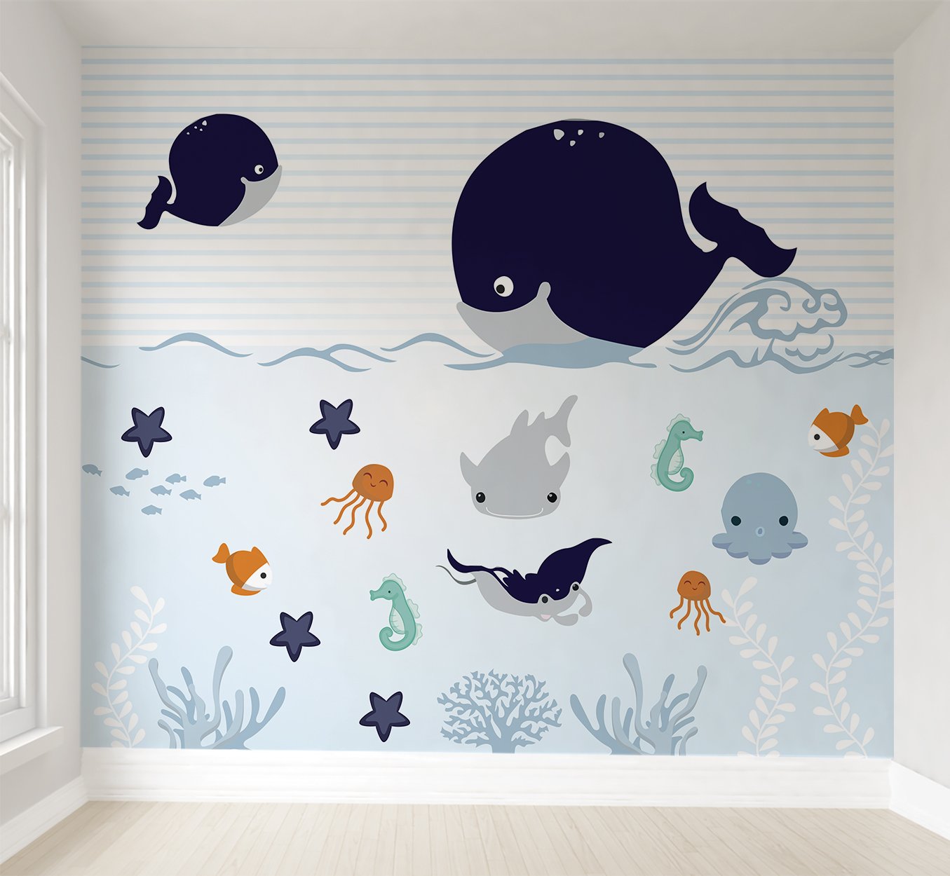 Papel de parede fundo do mar infantil para quarto de bebê VR47