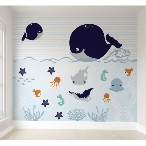 Papel de parede fundo do mar infantil para quarto de bebê VR47