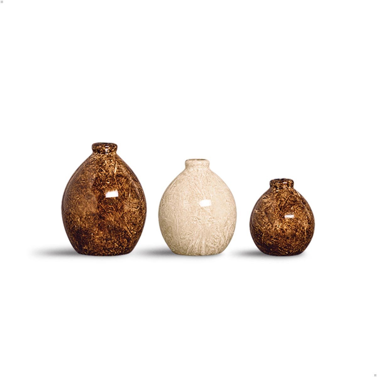 Trio Vaso Oasis Decoração em Cerâmica Marrom e Bege Petra