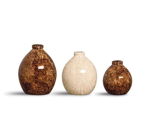 Trio Vaso Oasis Decoração Em Cerâmica Marrom E Bege Petra