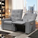 Ver imagem 1 de Poltrona do Papai Reclinável Sala de Cinema Palace 2 Lugares Manual Baú Usb Linho Cinza G23 Encantum