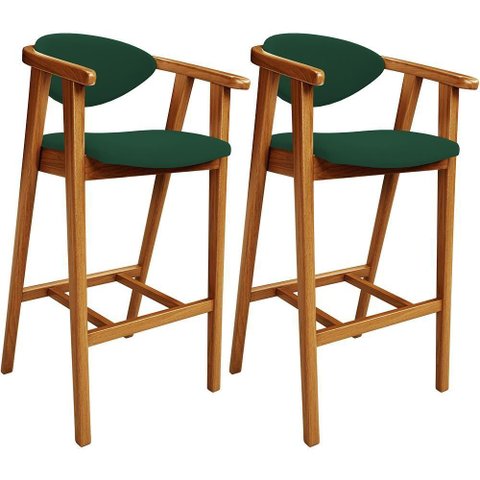 Kit 02 Banquetas Alta Cozinha Bancada Bar Sala de Jantar Fixa Cecília L02 Suede Verde Musgo
