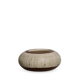 Vaso De Mesa Marrom E Palha Decoração Em Cerâmica Cachepot Redondo M Ganash - 1