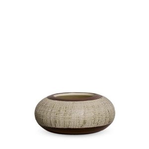 Vaso De Mesa Marrom E Palha Decoração Em Cerâmica Cachepot Redondo M Ganash