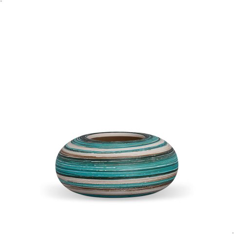 Vaso de Mesa Azul e Palha para Sala de Jantar Cachepot Redondo G Marrakesh