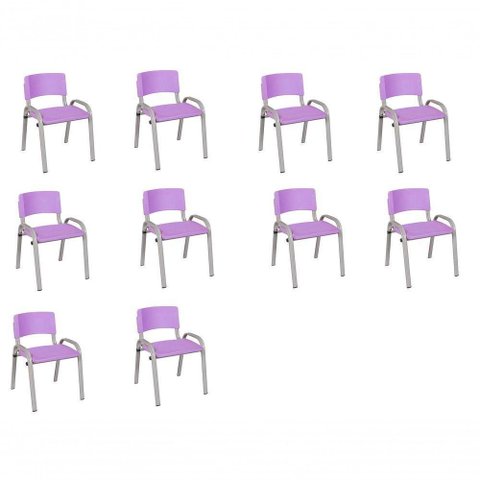 Kit 10 Cadeira Iso Infantil Creche, Base Cinza Lilas