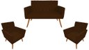 Ver imagem 1 de Kit Namoradeira + 2 Poltronas Decorativa Nina Capitonê Couro Marrom Pés Madeira Mz Decor