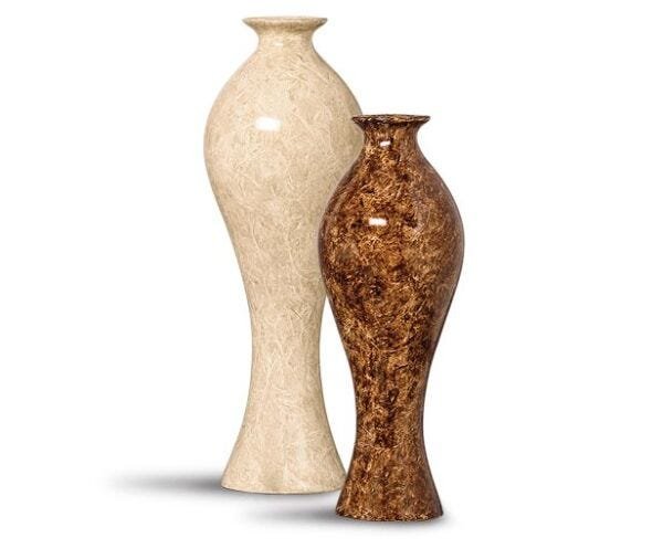 Dupla Vaso Califórnia Decoração Em Cerâmica Bege E Marrom Petra