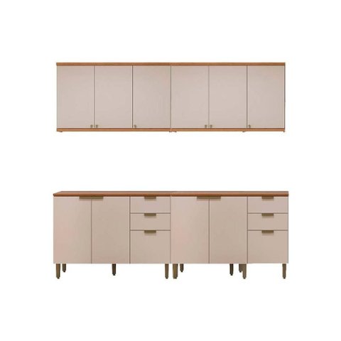 Cozinha Completa Selene 4 Peças (2balcões+2aéreos) Cp21 Jequitiba/off White Fosco - Linea Brasil
