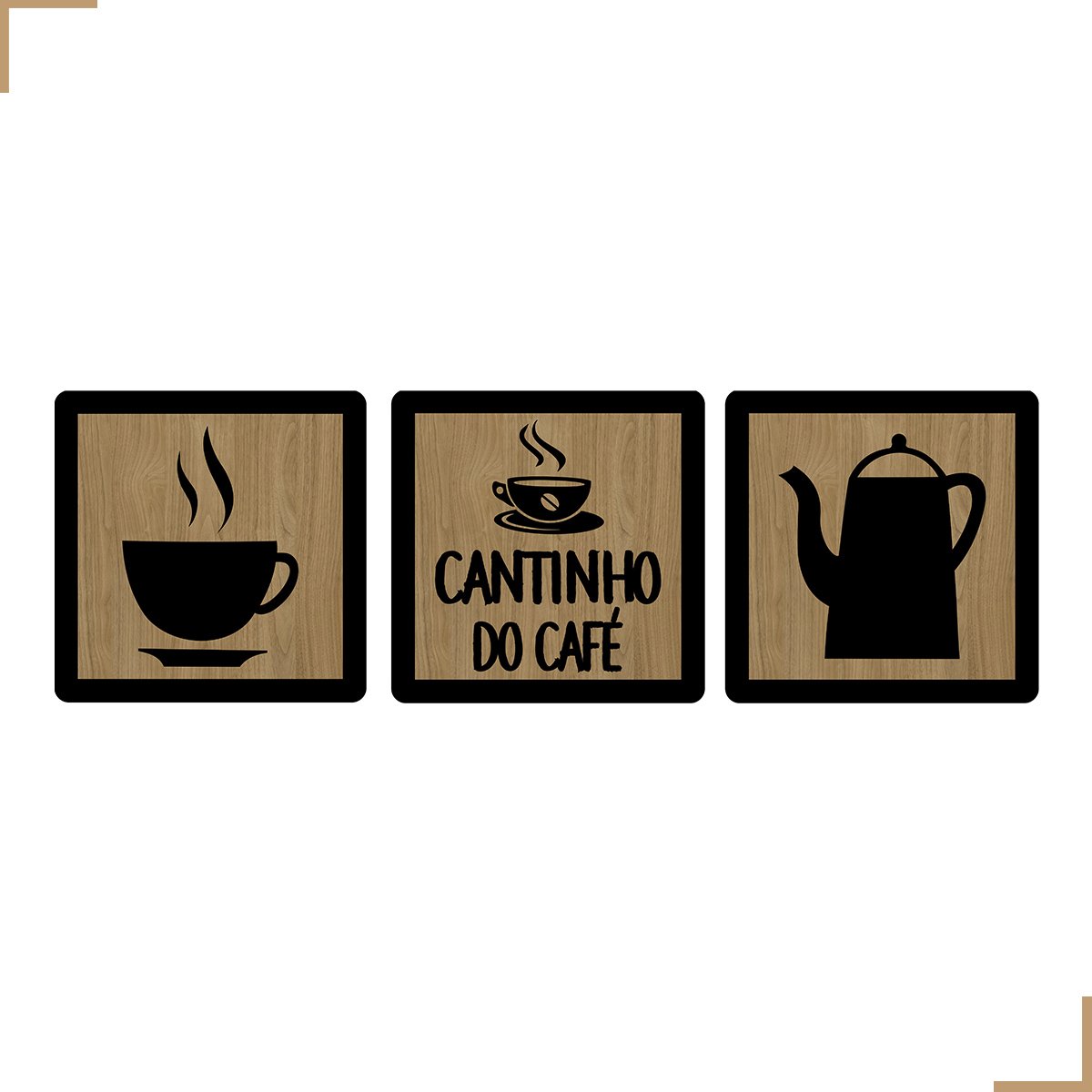 Placa Quadro Decorativo Cantinho do Café em Mdf 20x20cm Kit 3