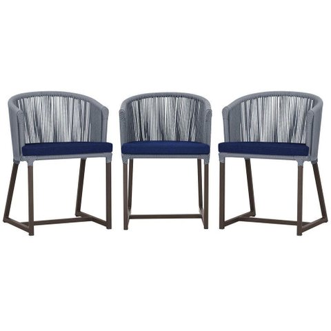 3 Cadeiras de Jantar Noronha Marrom Corda Náutica E10 Trama Prata