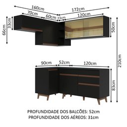 Armário de Cozinha Completa de Canto 332cm Preto Reims Madesa 03 - 4
