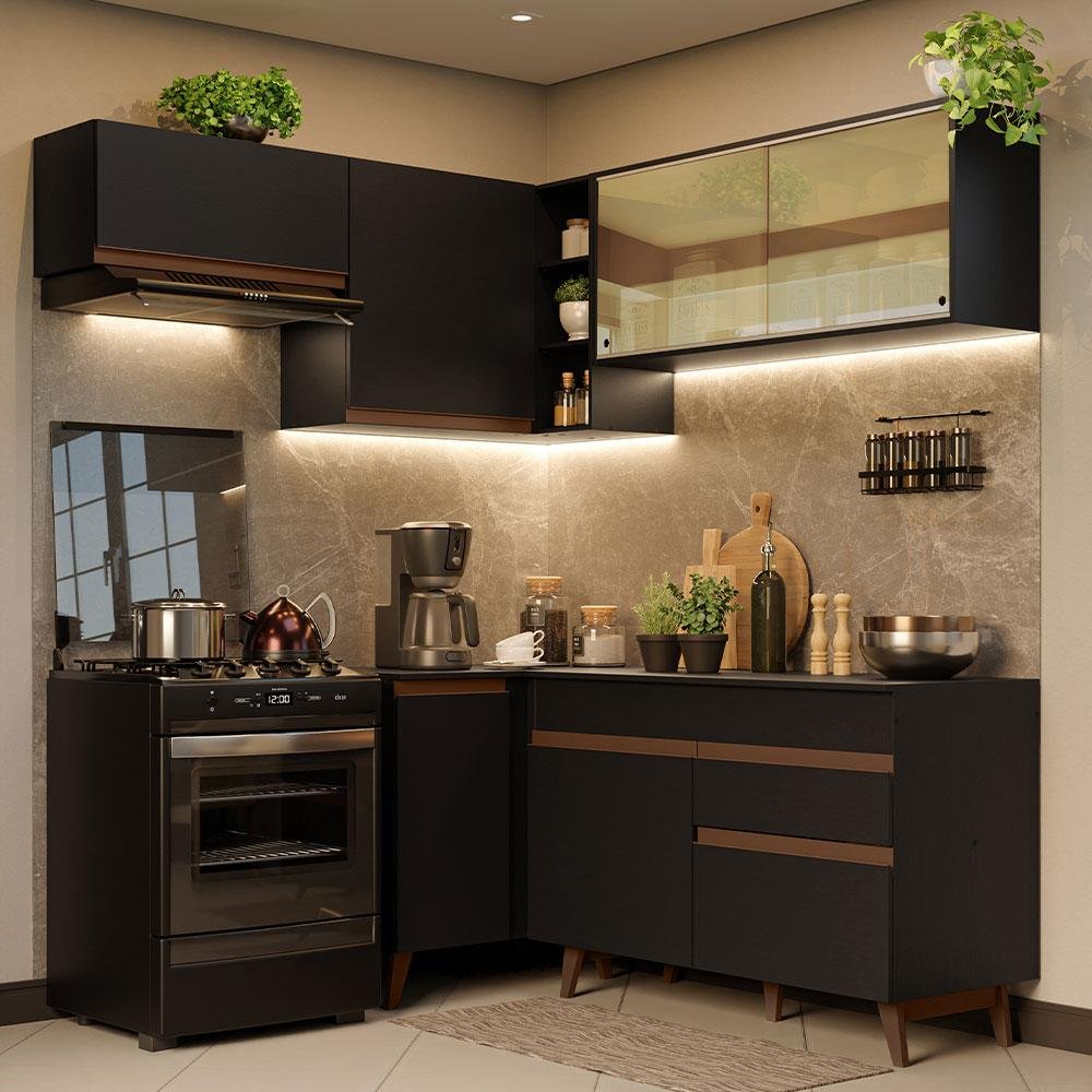 Armário de Cozinha Completa de Canto 332cm Preto Reims Madesa 03 - 2